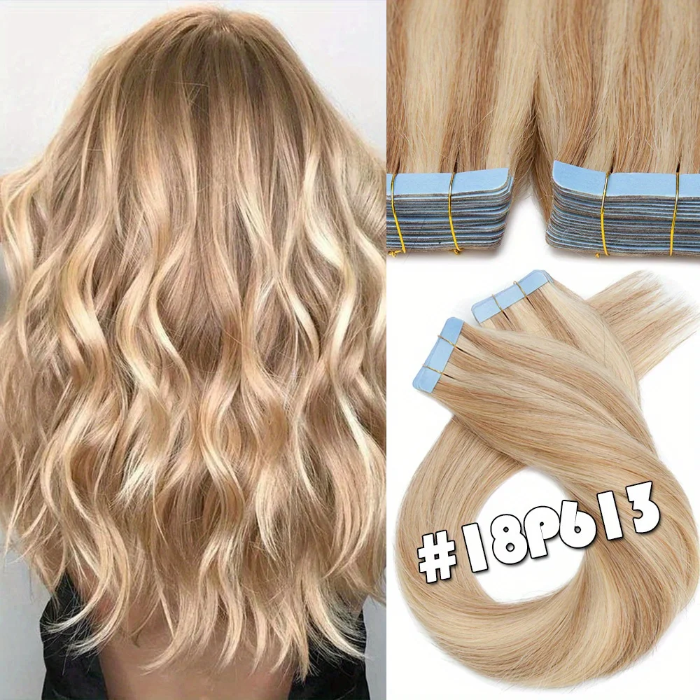 وصلات شعر بشري 12 بوصة -20 بوصة، 20 قطعة وصلات شعر غير مرئية ريمي شعر بشري غير مرئي 12 بوصة - 20 بوصة غراء أشقر بني #2