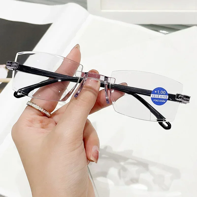 Luxury Diamond Cut Reading Glasses Men Rimless Anti Blue Light Eyeglasses Ladies Eyewear Diopter 1.0 To +3.0