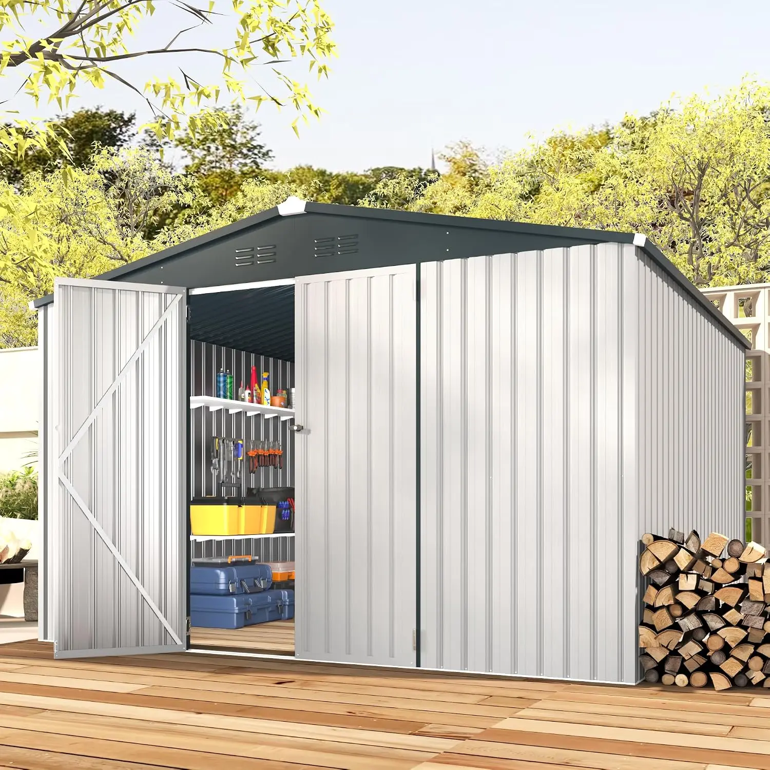 Large Metal Garden Storage Shed 10x10ft Lockable Tool Shed for Backyard Patio Outdoor Use, Customized