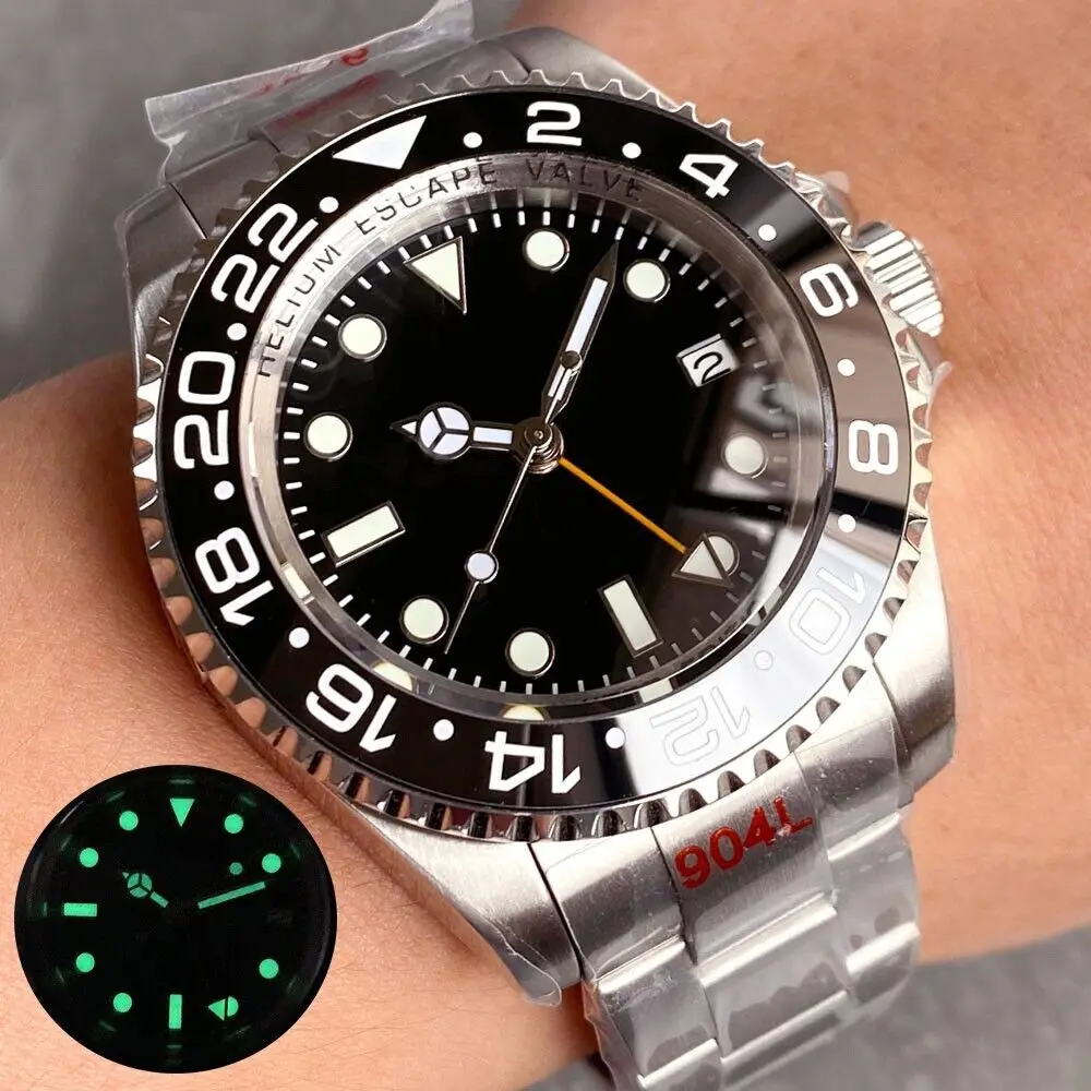 43mm NH34A Tandorio Black Sterile Dial GMT Date Sapphire Automatic Mens Watch