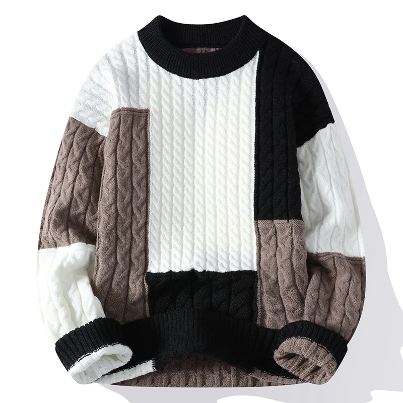 

Spring Winter Fashion Patchwork Loose Sweater Men Streetwear High Quality Mens Casual Sweaters Warm Knitting Pullovers Men
