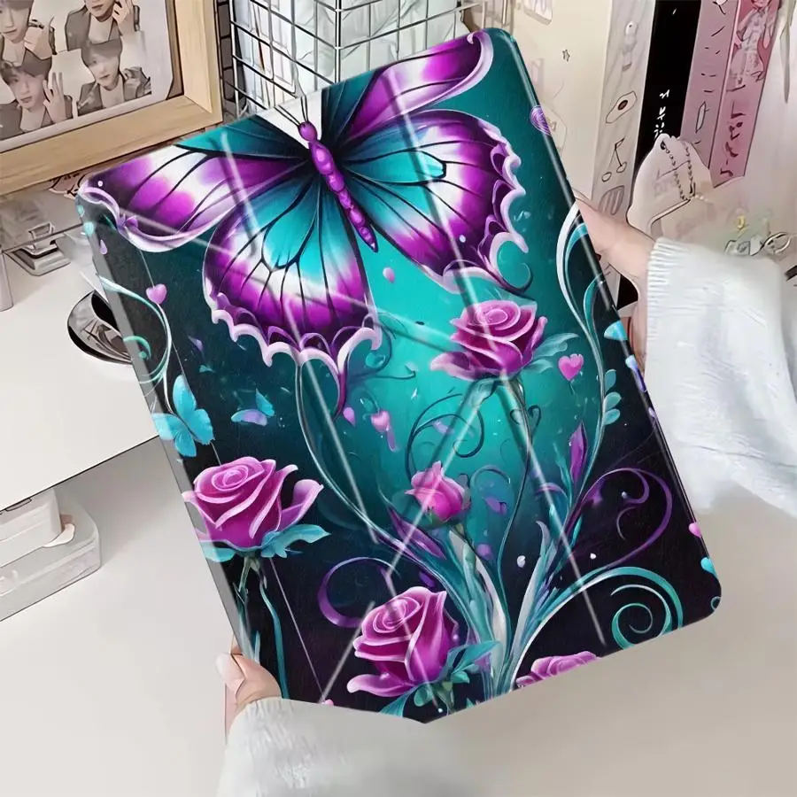 

Blue-green Butterfly Holder Cover Tablet Case For iPad Mini 6 7 Pro 11th 10th 9th 8th 7th 12.9inch Pro 2025 Air 4 5 M3 M2 1 2 M4
