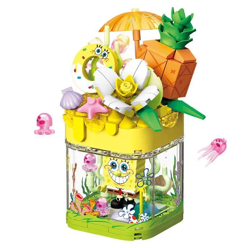 Diy Creativity SpongeBob Patrick House Building Block Pineapple Strawberry House Model Bricks Decoration Toy Kids Holiday Gift