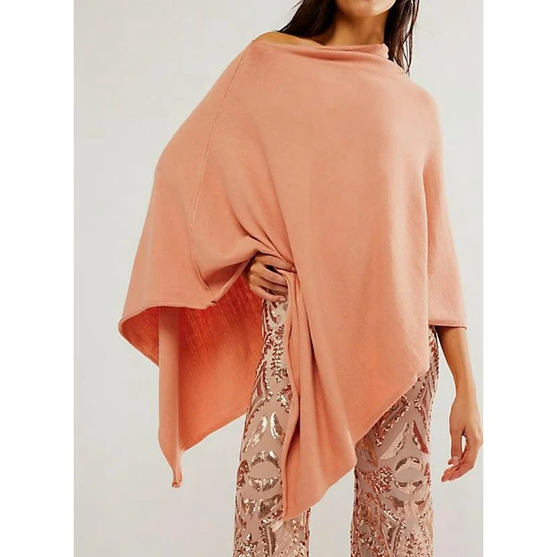 Combhasaki المرأة فضفاضة تناسب غير المتكافئة مثلث هيم المعطف كيب متماسكة سترة Y2k الخروج الصلبة Capelets فلوي شال غطاء #4