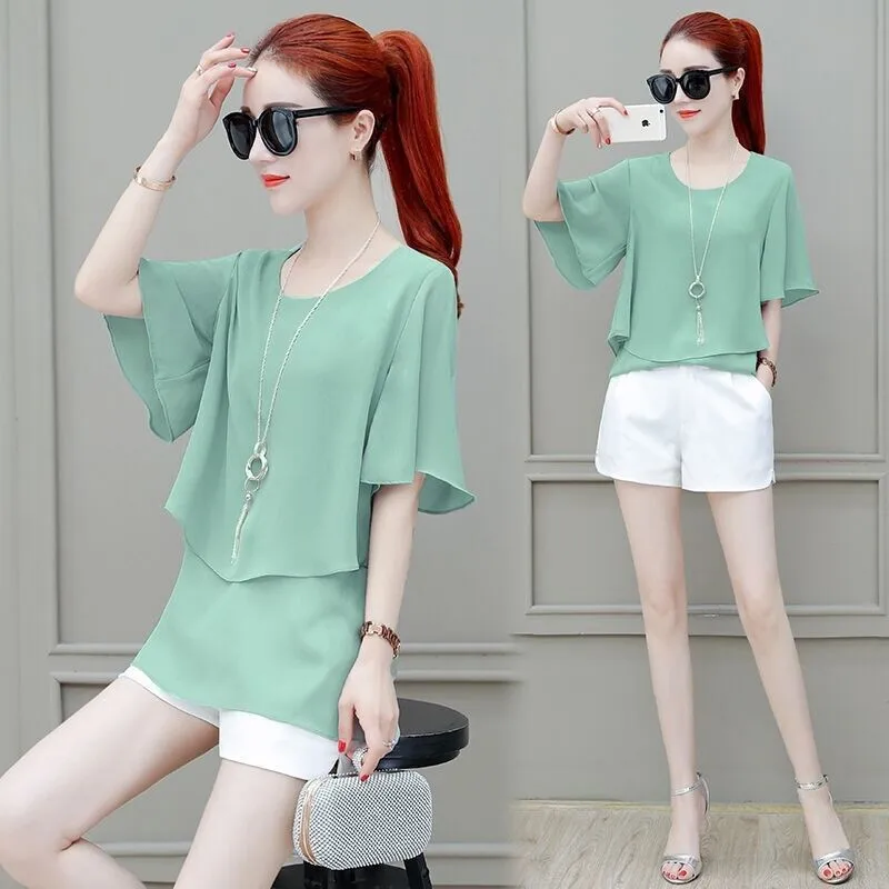 2023 neue Sommer ol Stil Büro Laday Chiffon Bluse halbe Ärmel weibliche feste Freizeit hemd Feminina Camisas Blusas Bluse Femme