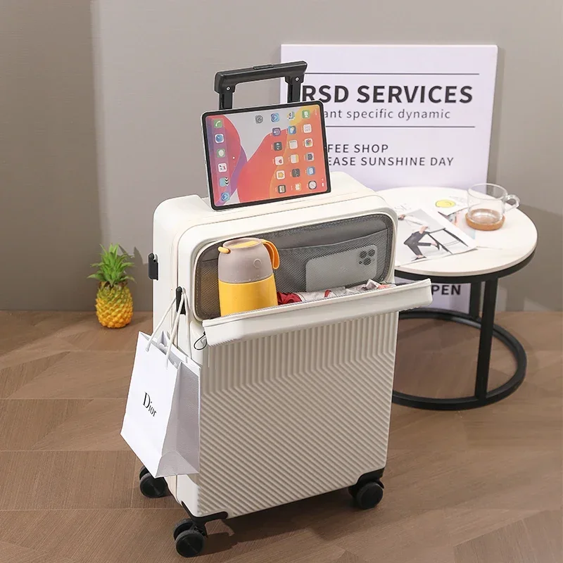

2025 Front-opening USB rolling luggage zipper password Travel suitcase on Universal wheels multifunction lightweight luggage