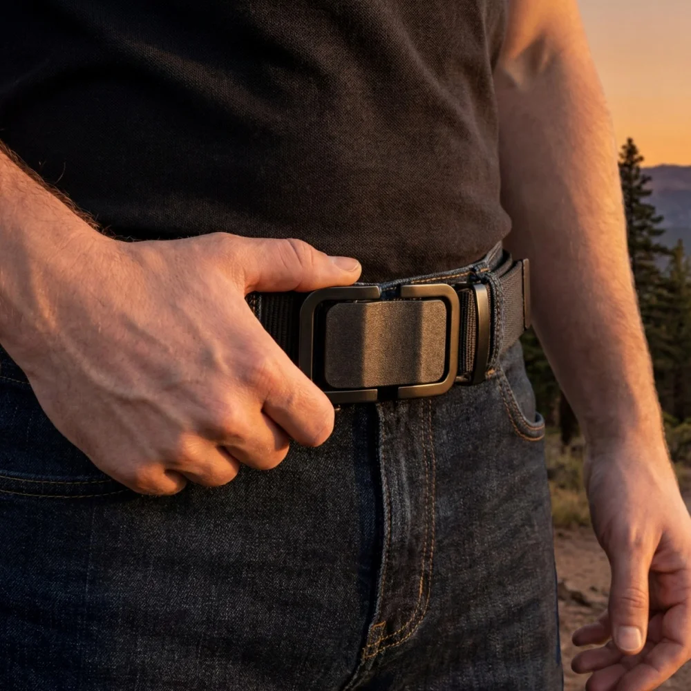 Men's Belt Automatic Metal Buckle Nylon Canvas Webbing Belt Outdoor Work Belt, Nylon Belt With Click Buckle