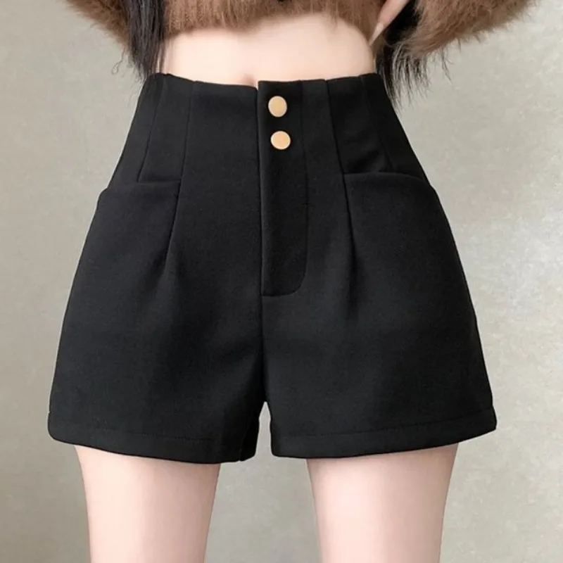 Short en laine Mujer solide taille haute automne hiver Vintage femme pantalon mode coréenne Simple pantalons Cortos