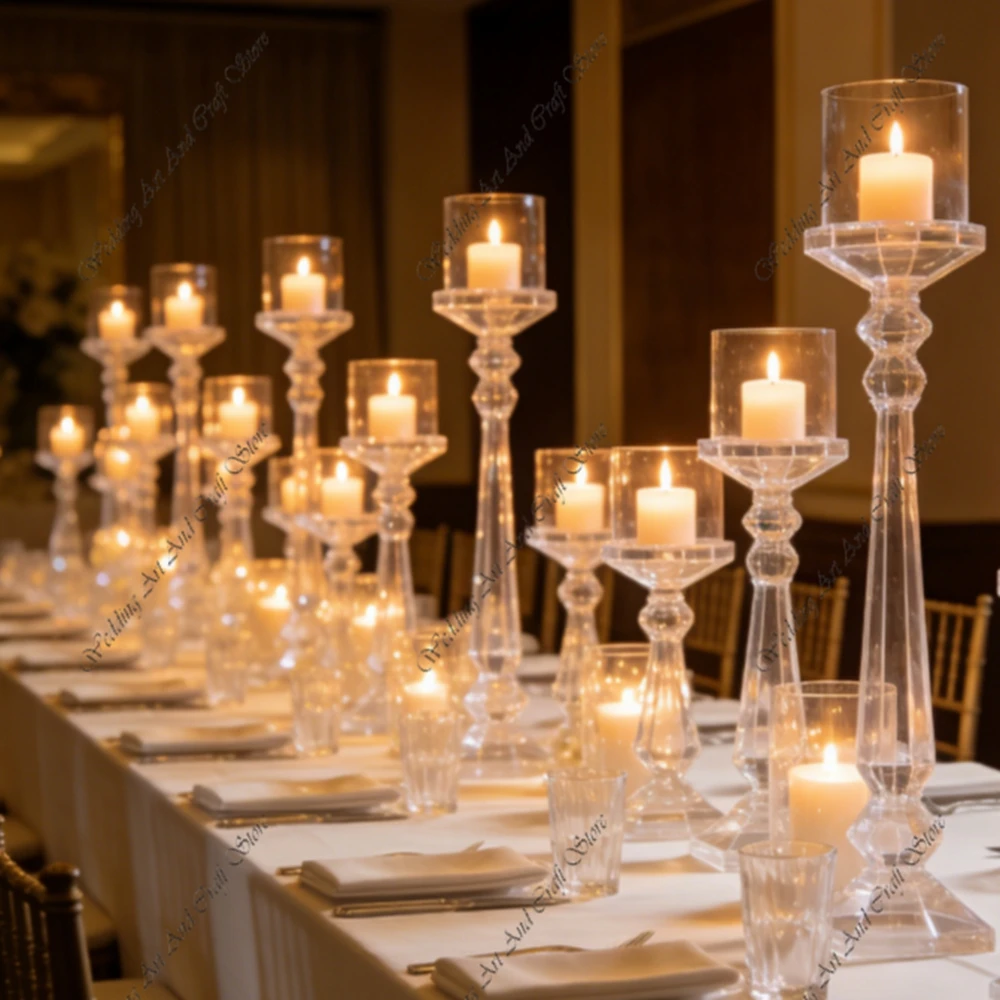 12pcs Acrylic Flower Tealight Pillar Candle Holder for Wedding Party Decor, Table Centerpiece Home Decorative Candle Holders