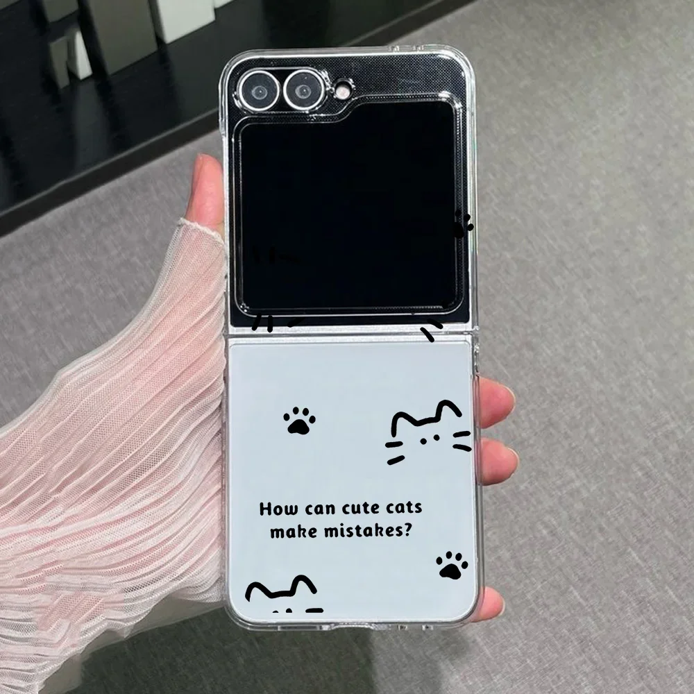 Simple Line Cat Dog Clear Case for Samsung Galaxy Z Flip 5 ZFlip 6 ZFlip 7 Transaprent Cover for Samsung ZFlip 4 Z Flip 3 Fundas