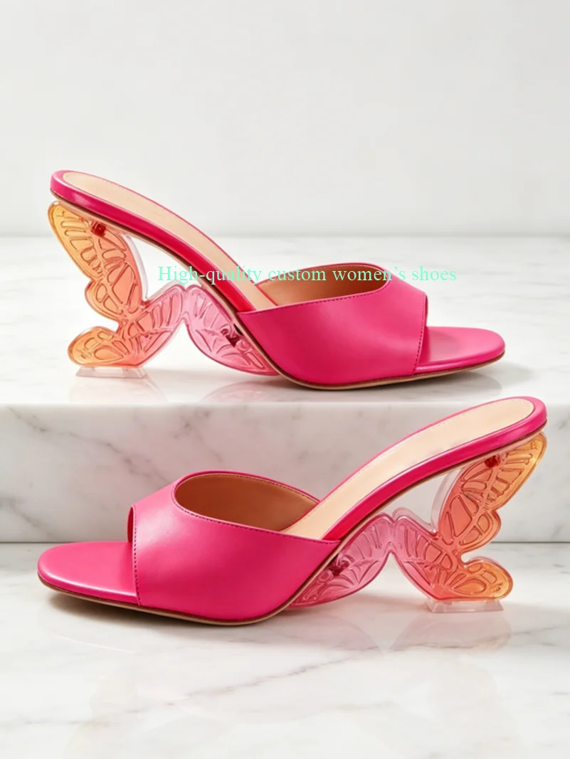 Transparent Gradient Colors Butterfly Wings Shape Shallow High-Heeled Sandals Round Head Toe Luxury For Women Runway Shoes view 3