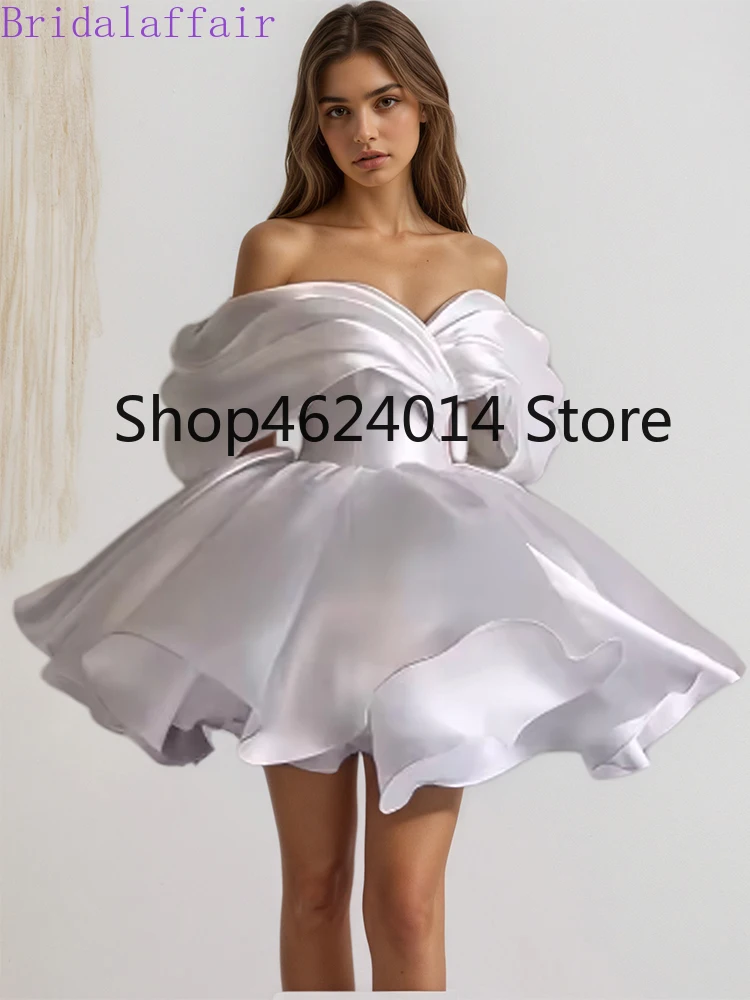 

BridalAffair Mini Prom Dresses Off Shoulder Lace Up Stain Ball Gown A Line Homecoming Cocktail Dresses for Celebrate Prom Gowns