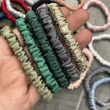 100% Pure Moerbei Zijde Haar Chouchou Handgemaakte Haarbanden Vrouwen Meisje Haaraccessoires Pure Kleur Natuurlijke Haarbanden 2CM