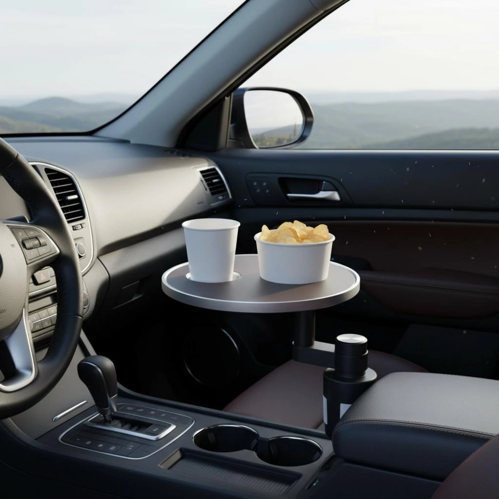 Front Seat Table 360-Degree Rotation Car Dining Tray Rotating Car Tray Easy to Install Space-Saving for Drivers, Travel