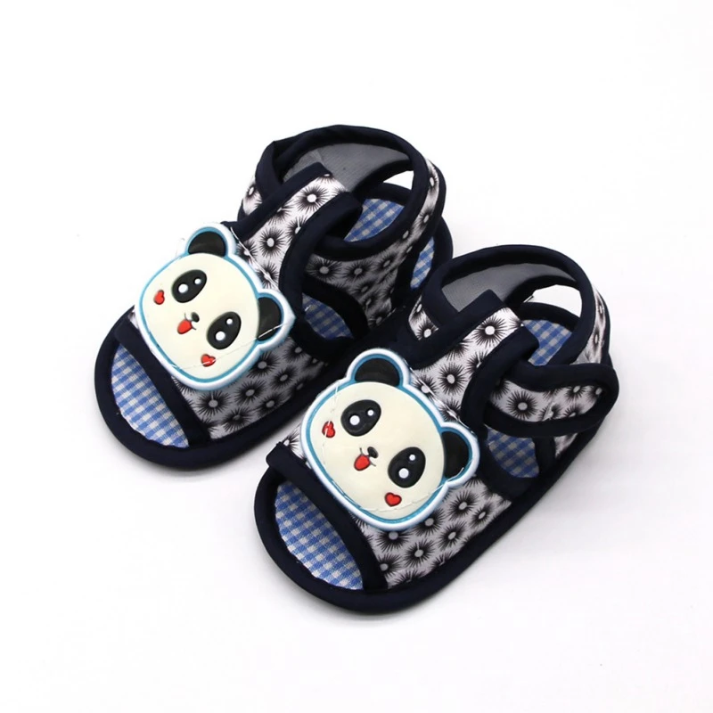 Summer Baby Shoes Cute Full Printed Sandals with Cute Panda Pattern Decor Newborn Infant Cotton Soft Sole Non-Slip First Walkers