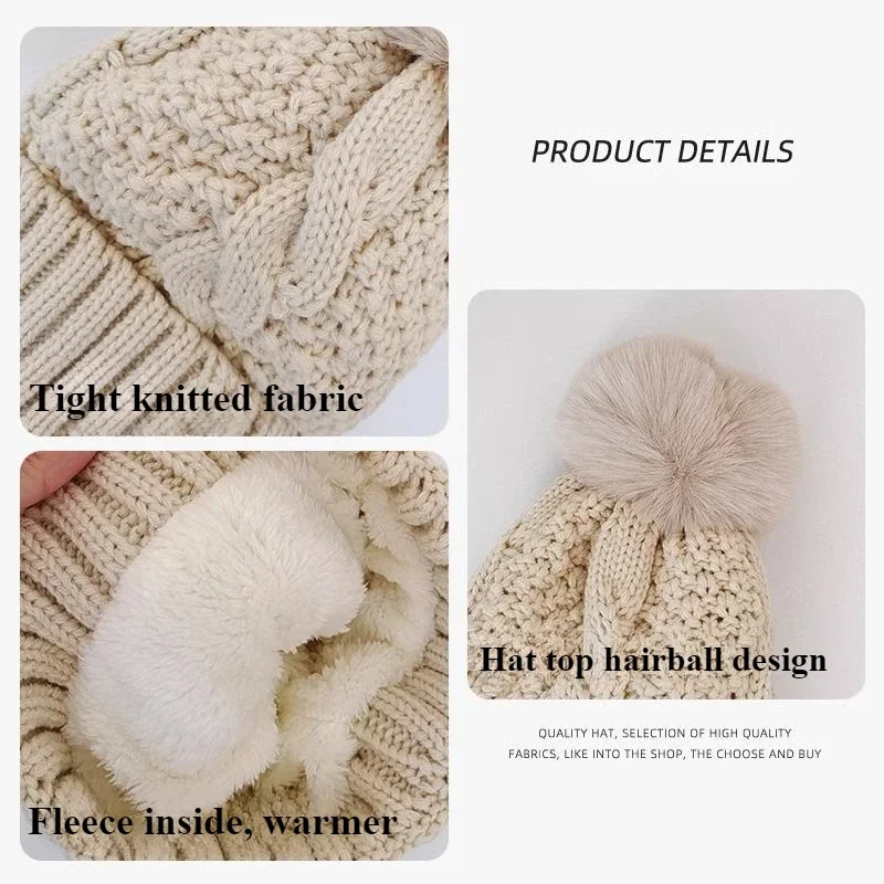 Neue Winter Twist Stricken Hut Für Frauen Pelz Pompom Dicken Plüsch Kappe Beanie Einfarbig Damen Warme Ski Schnee Skullies Beanies