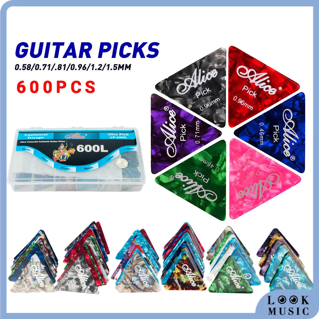 LOOK Guitar Picks 600L Alice Guitar Triangle Picks Celluloid 0.46-0.81mm Guitar Picks Guitar Accessories New Holder Picks