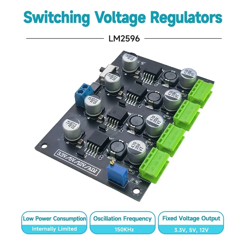 ABVJ-LM-2596 وحدة تحويل التيار الكهربائي متعددة الدوائر 3.3 فولت 5 فولت 12 فولت ADJ وحدات طاقة إخراج الجهد القابل للتعديل LM2596