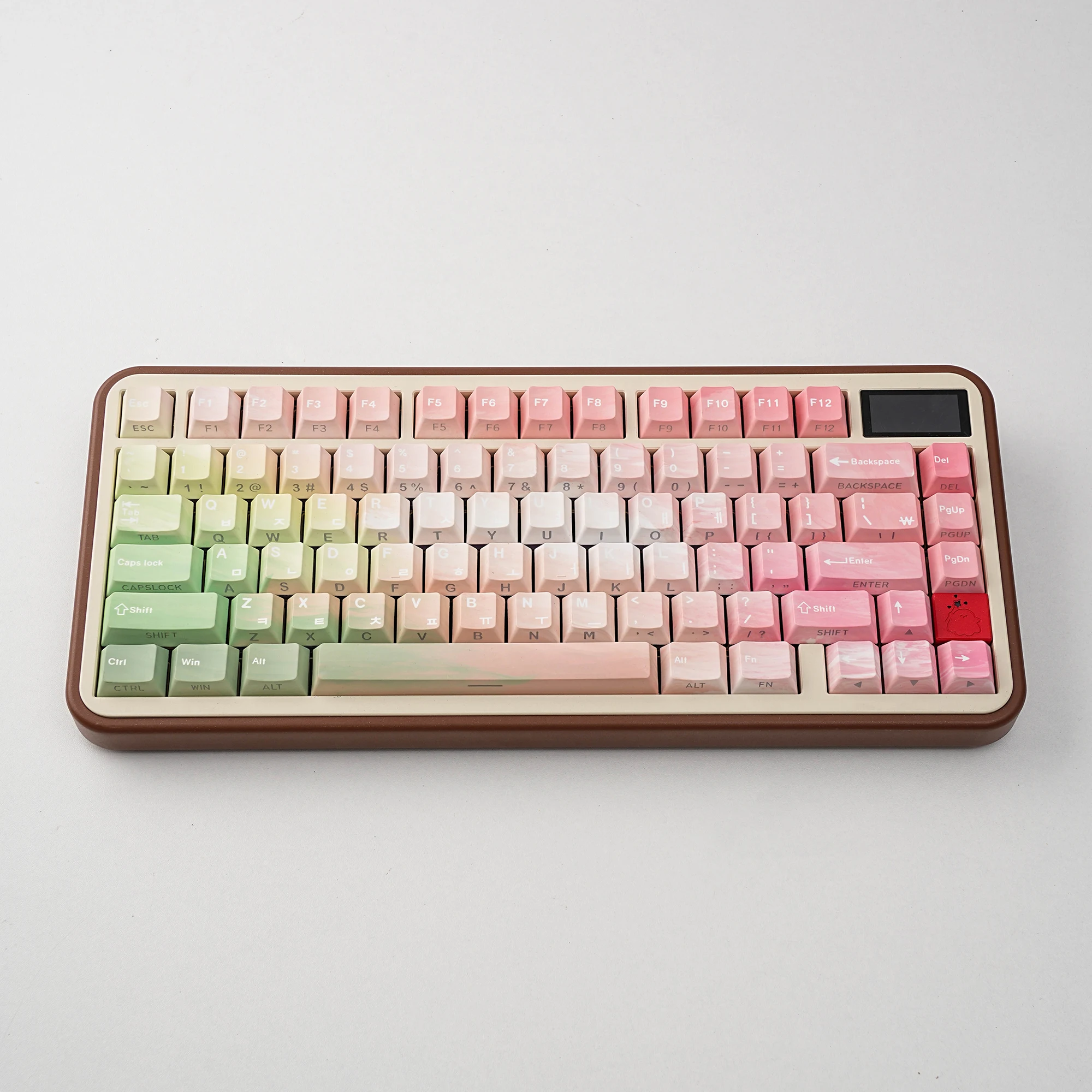 أغطية مفاتيح PBT متدرجة باللون الوردي الطازج أغطية مفاتيح كورية فرنسية روسية بإضاءة خلفية ملف تعريف الكرز للوحة المفاتيح الميكانيكية Mx Switch DE ES #3