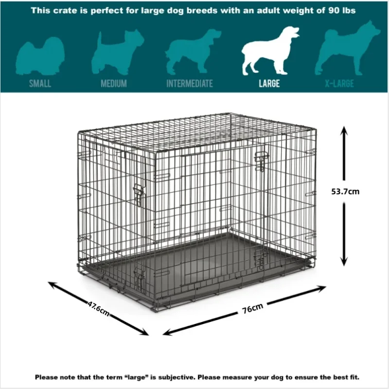 Imagem -02 - Gaiola para Cães Grande Espaço Grossa Reforçada Fácil Instalação Gaiola Dobrável Fácil de Limpar Gaiola de Porta Dupla