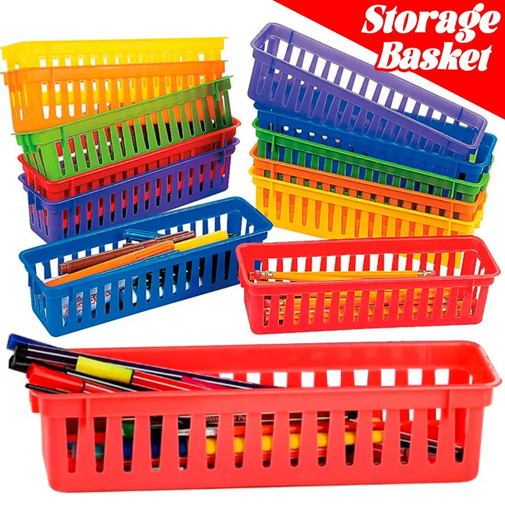 Stackable Storage Tray, Colorful Plastic Pencil Basket,Classroom Desk Organizer for Crayons&Stationery Pen Holder,Christmas Gift