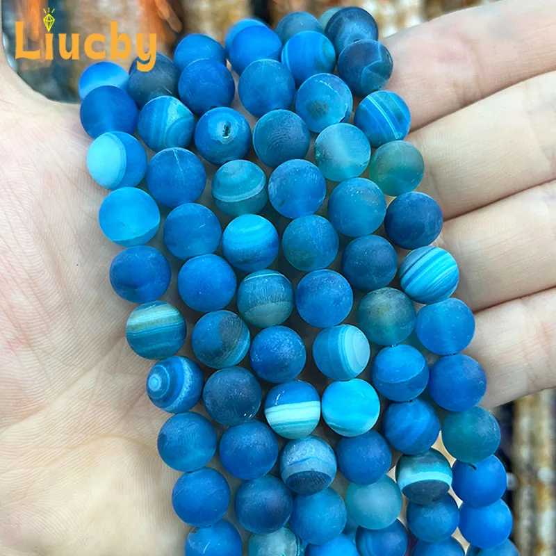 Natural Stone Matte Blue Stripe Agates Beads DIY jewelry sets Accessories RIngs For Jewelry Making 15