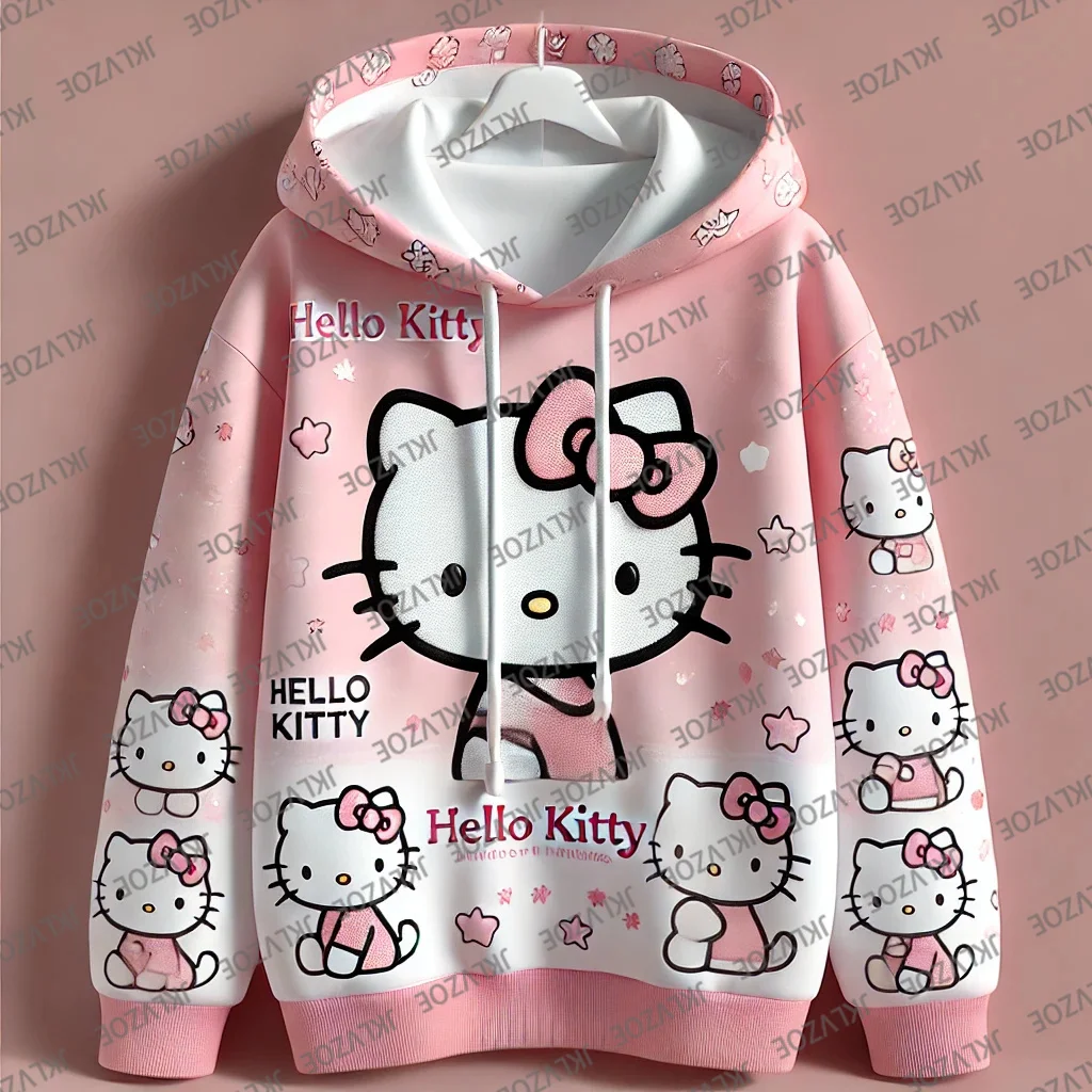 Disney Sanrio Hello Kitty 3D Hoodie Sweatshirt Woman Clothing Harajuku Long Sleeve Hooded Pullover Sweatshirts Sport Hoodies