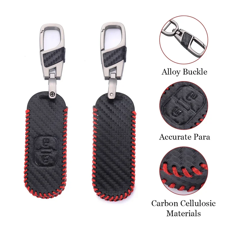 

Hand Sewing Carbon Fiber Style Leather Car Key Case Covers for Mazda 2/3/5/6/8 MX/MX5 CX-3/-5/-7/-9Remote Keychain Bag Accessory