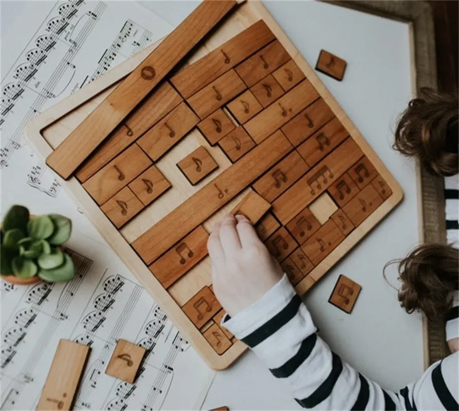 Musical Notes and Rests Bars,Interactive Piano Musical Notes Wooden Puzzle ,Wooden Music Puzzle Toy for Music Education Tool