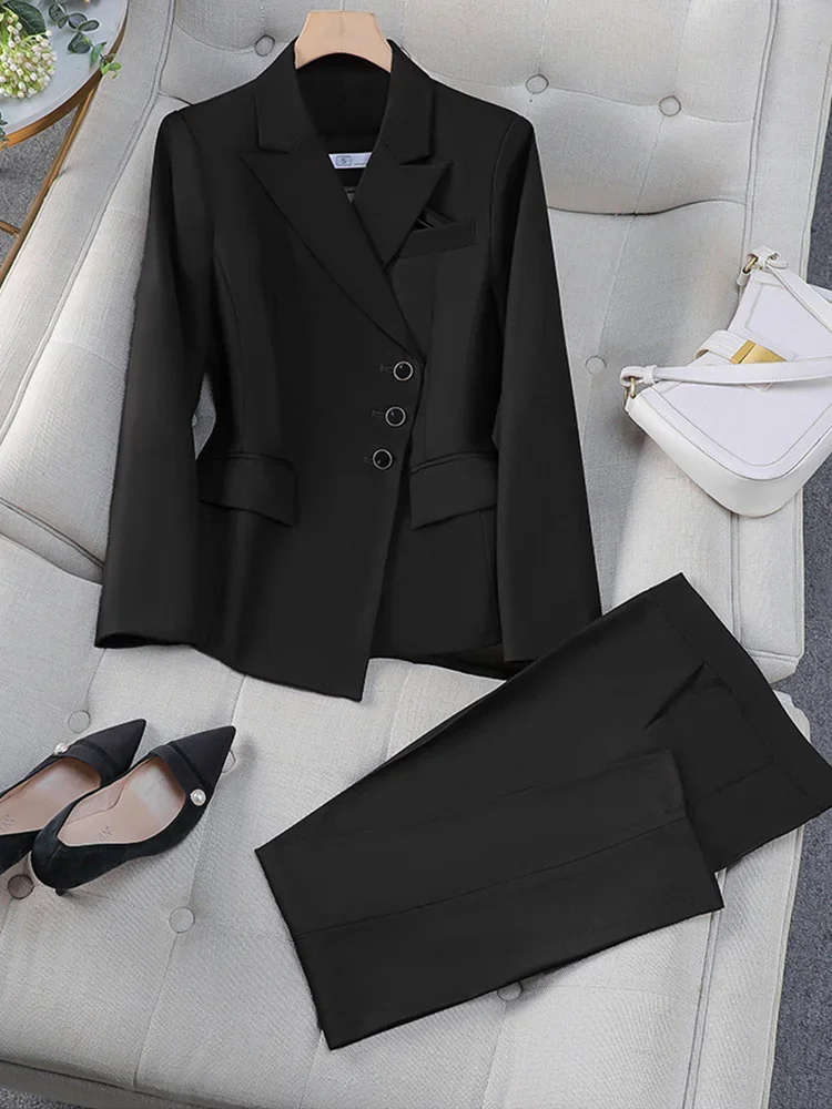 2025 Nowy, całoroczny, elegancki 2-częściowy zestaw dla kobiet Spodnie z zamkiem błyskawicznym na jedno ramię Casualowy rękaw koszuli Biuro Biznes Praca