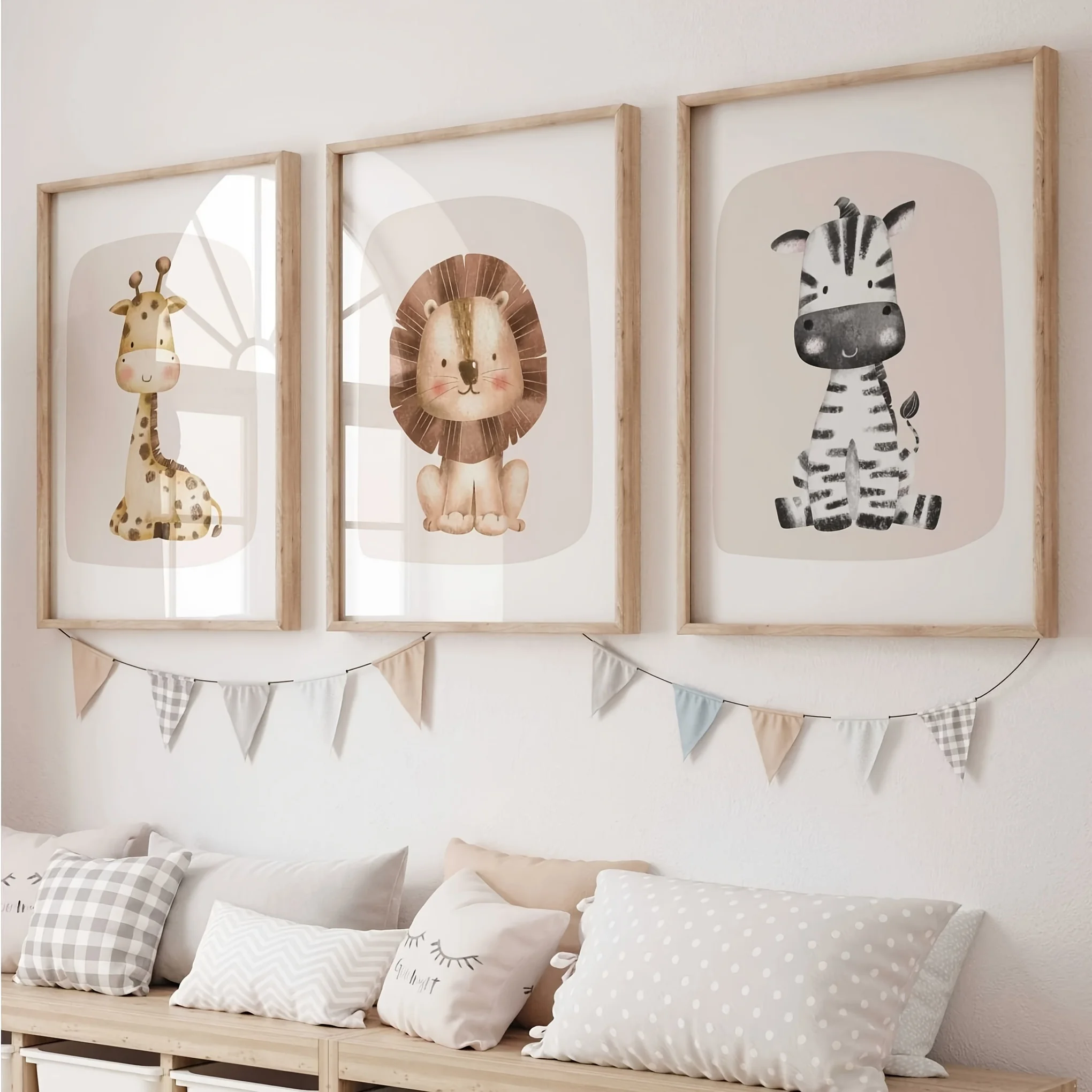 3pcs frameless Canvas Painting /Set Bohemian Safari Wall Art Poster Lion Cow Giraffe Animal Canvas Prints for Modern Living Room