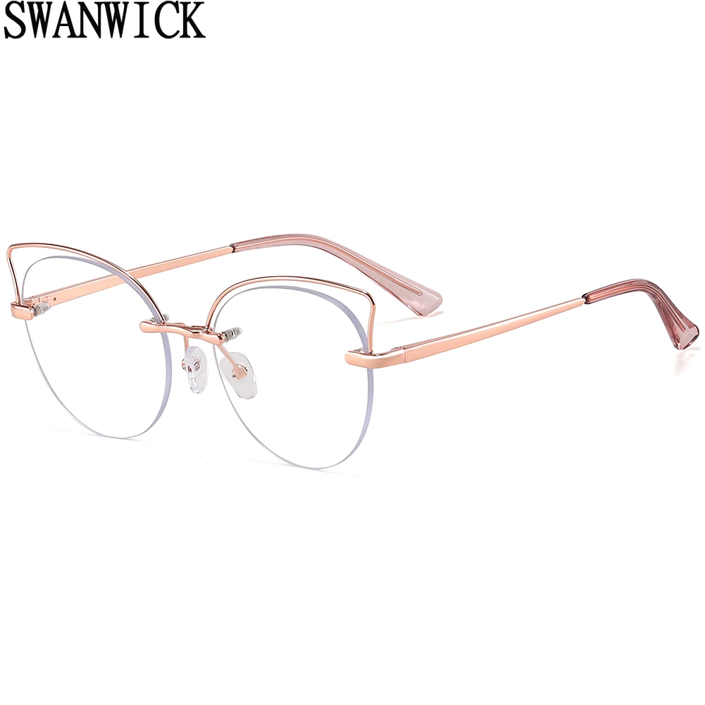 Swanwick cat eye glasses female clear lens metal frame fashion eyeglasses women accessories black leopard gift items ladies