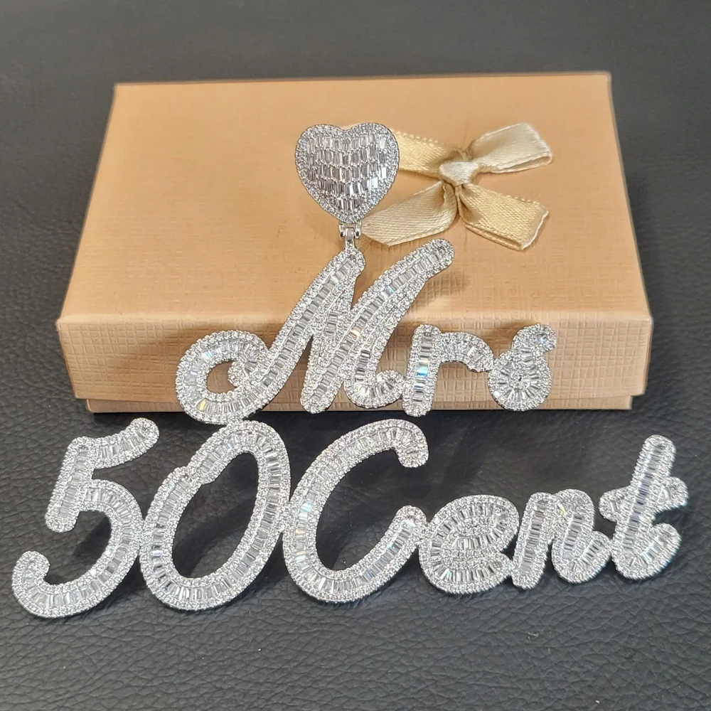 

Iced Out Chain Custom Baguettecz Love Letter Necklace Pendant Personalized Number Two Rows Nameplate For Women Mother's Day Gift