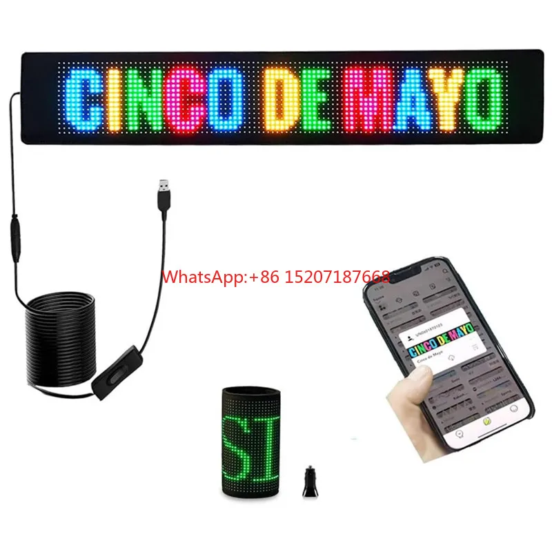 Programmable LED Scrolling Sign for Car,Flexible USB 5V LED Store Sign Bluetooth App Control Matrix Message Board Flexible Panel