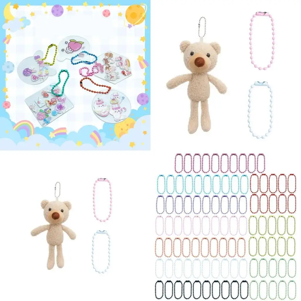 

D46E 100Pcs Colorful Beaded Chains Metal Versatile Ball Beads Chain for Keychain