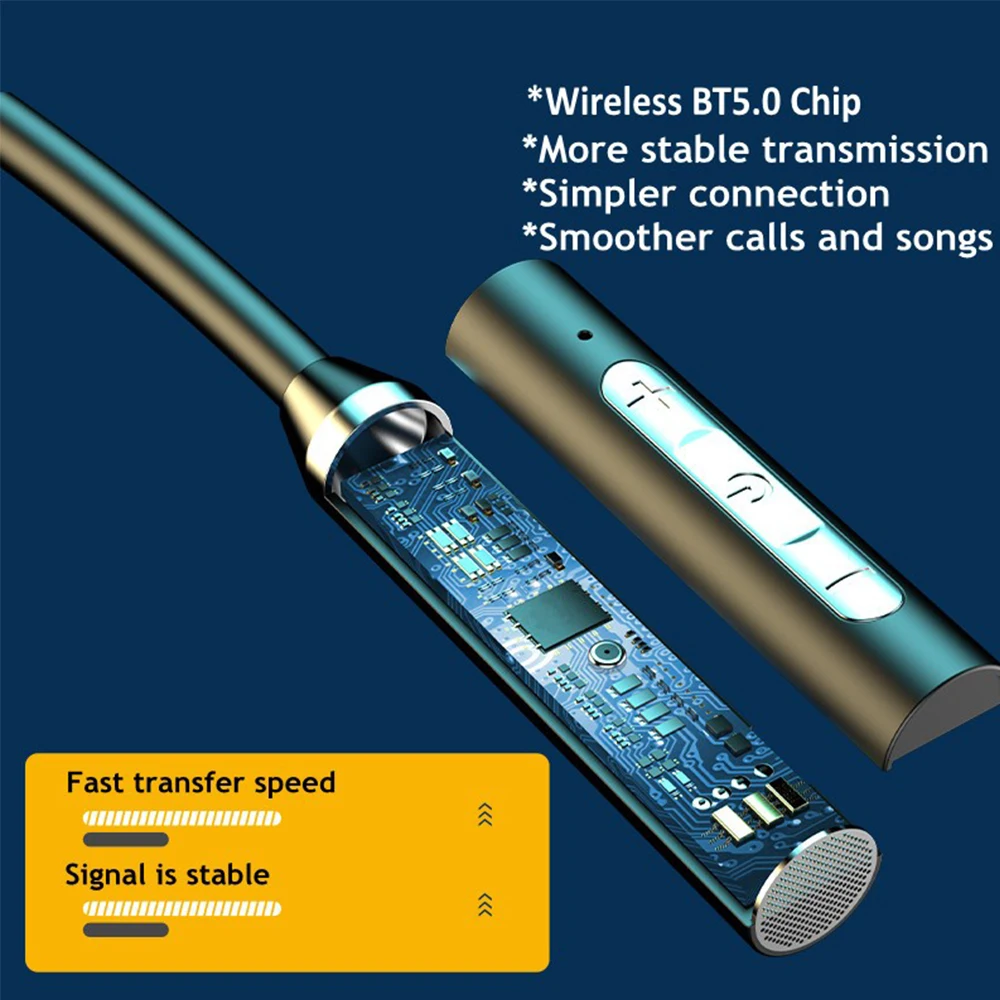 คอแขวนกีฬาหูฟังไร้สาย BT 5.0หูฟังแม่เหล็กเบสในหูพร้อมไมโครโฟนสเตอริโอเสียงยกเลิกเพลงชุดหูฟัง