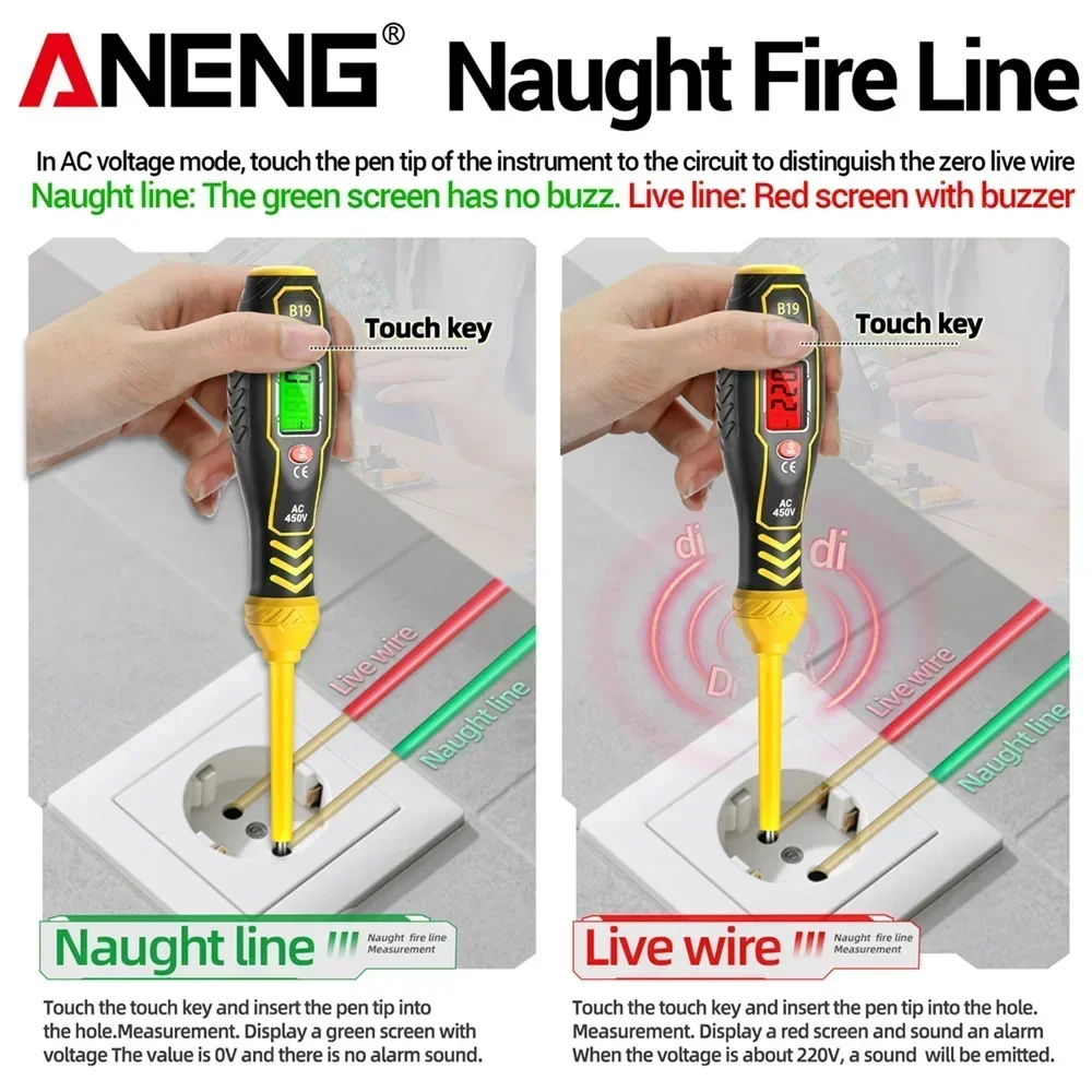 ANENG B19 Pro قلم اختبار NCV رقمي 30-1000 فولت عرض الجهد الحقيقي + إنذار الجرس الفولتميتر/مكتشف نقطة التفريغ أداة كهربائي