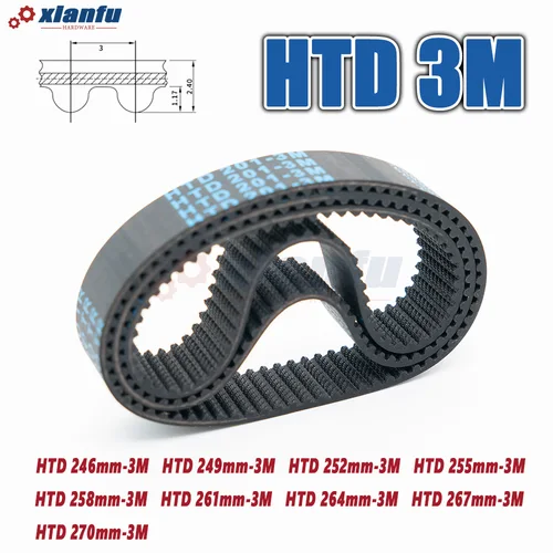 Imagen 2 del producto Longitud 246 ~ 270mm HTD 3M Perímetro de correa de distribución de goma 246 249 252 255 258 261 264 267 270mm Ancho 5 ~ 30mm Transmisión de accionamiento HTD3M