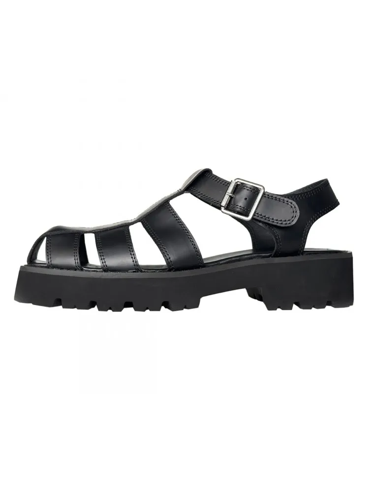 Leisure Male Mid Heel Buckle Hollow Out Cowhide Sandals Retro Gentleman Genuine Leather Black Strap Breathable Gladiator Shoes