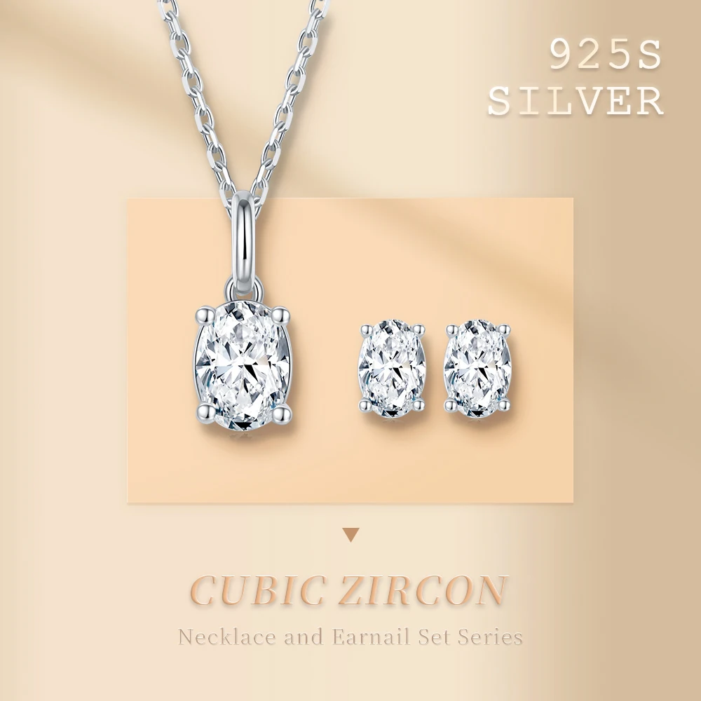 

Женский комплект украшений: ожерелье и серьги из серебра S925 с овальными цирконами 1 и 2 карата, изящные модные украшения для помолвки и свадьбы