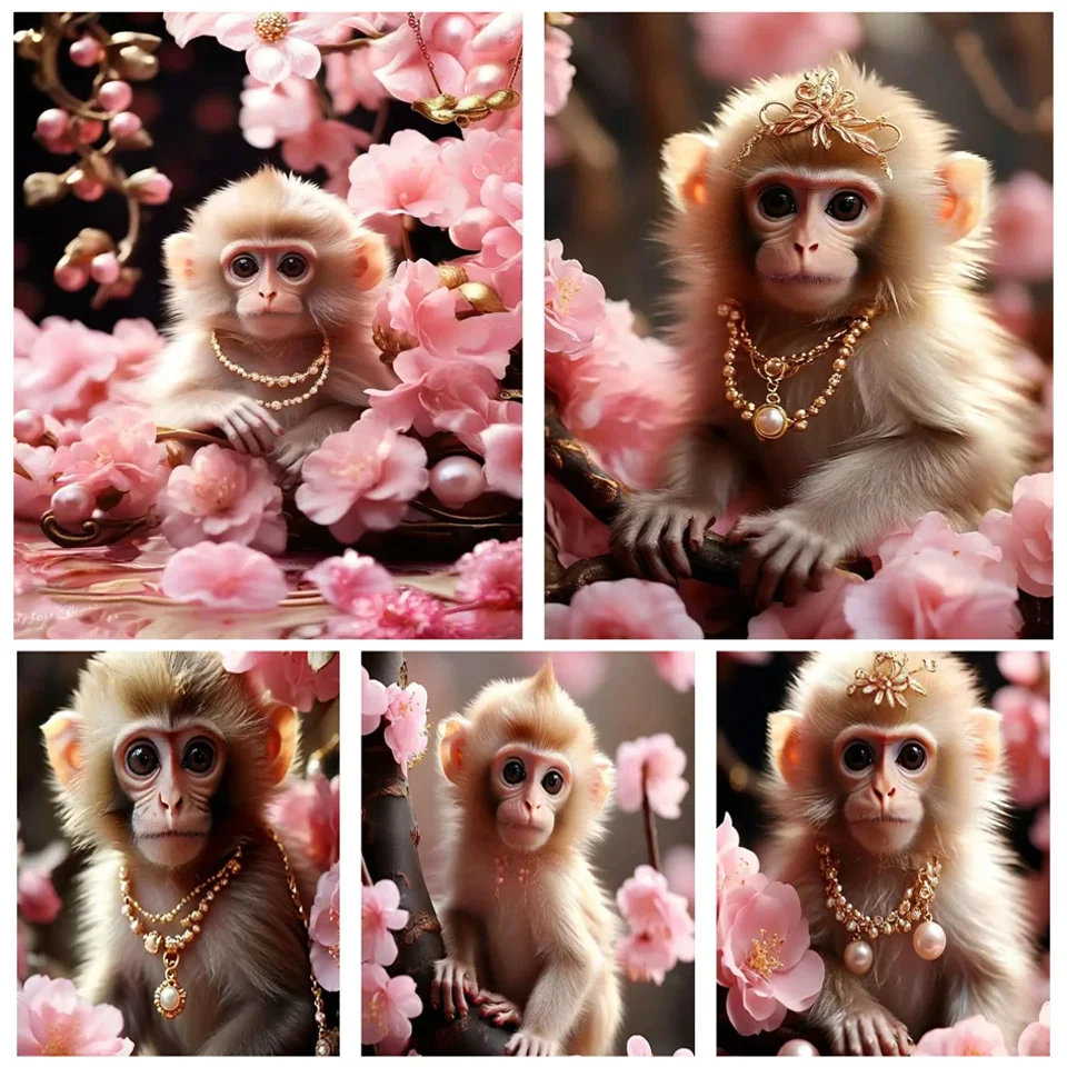 

Алмазная картина, новинка 2024, розовый цветок, обезьяна, полный стразы, мозаика, сделай сам, вышивка крестиком, набор для украшения дома