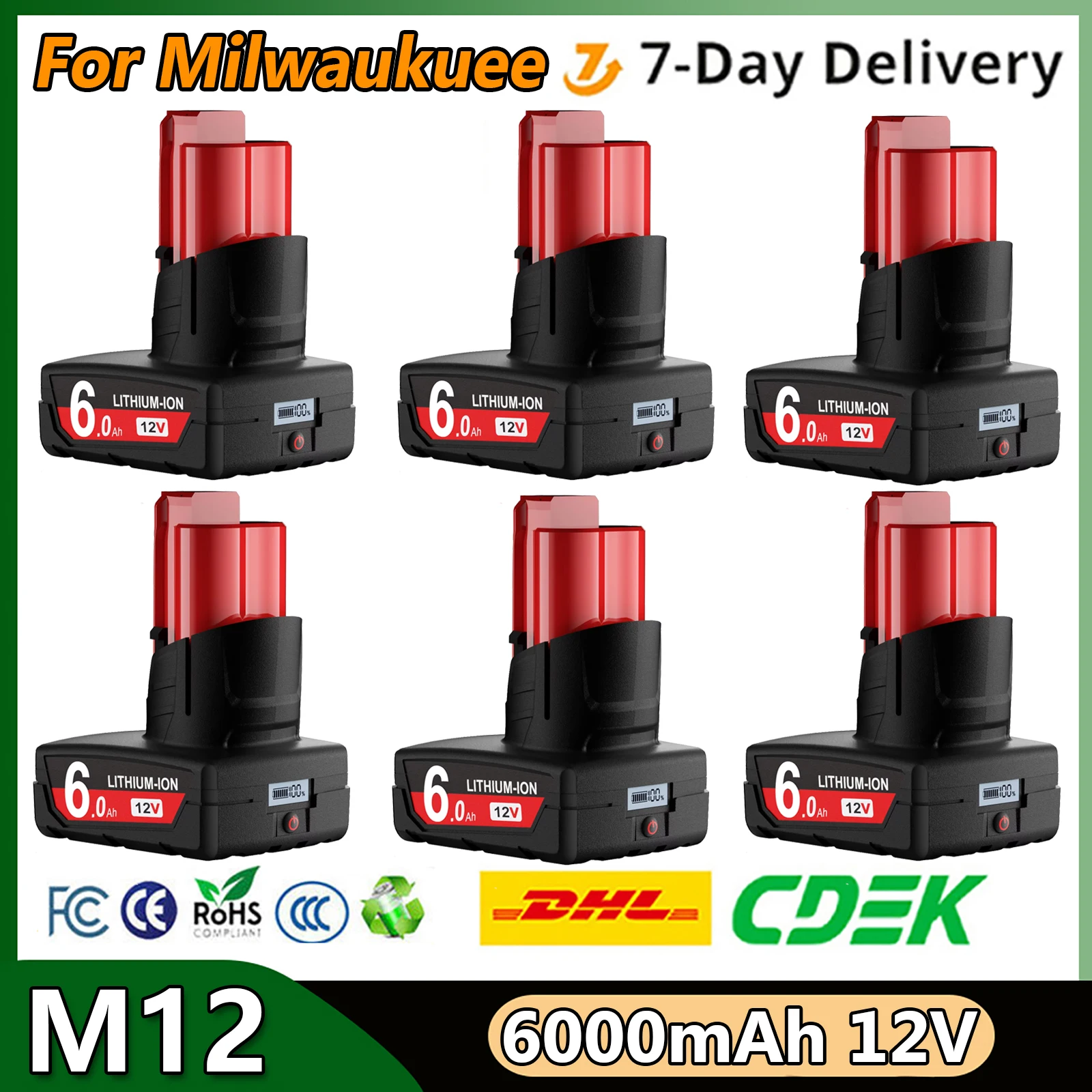 Turpow 6000mAh Ersatzakku für Milwaukee M12 mit LCD-Bildschirm 12V Elektrowerkzeug 48-11-2402 48-11-2411 48-11-2401 Wiederaufladbar