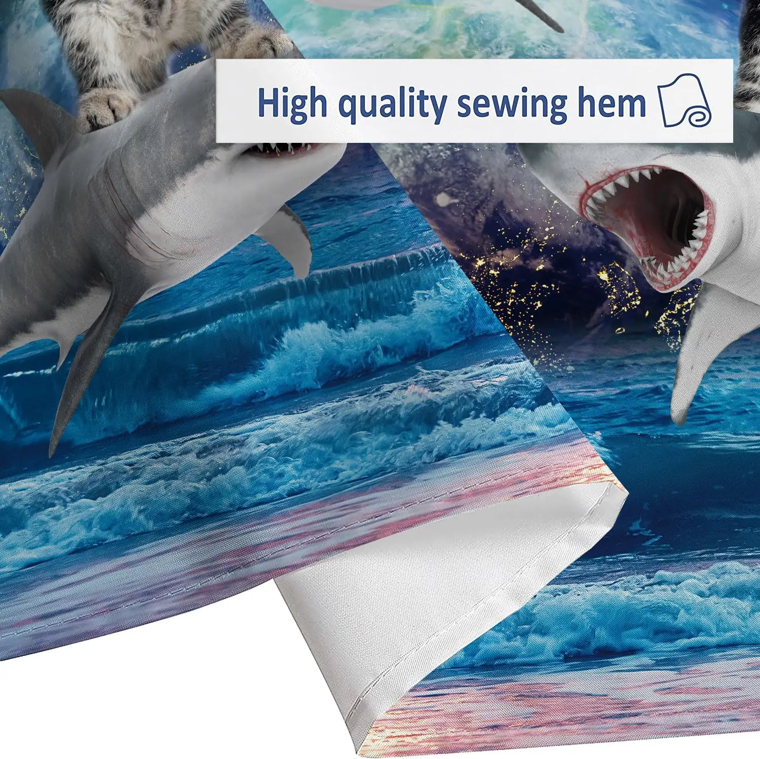 Funny cat shower curtain, cool and funny shark fantasy space anime shower curtain, funny fabric bathroom curtain set