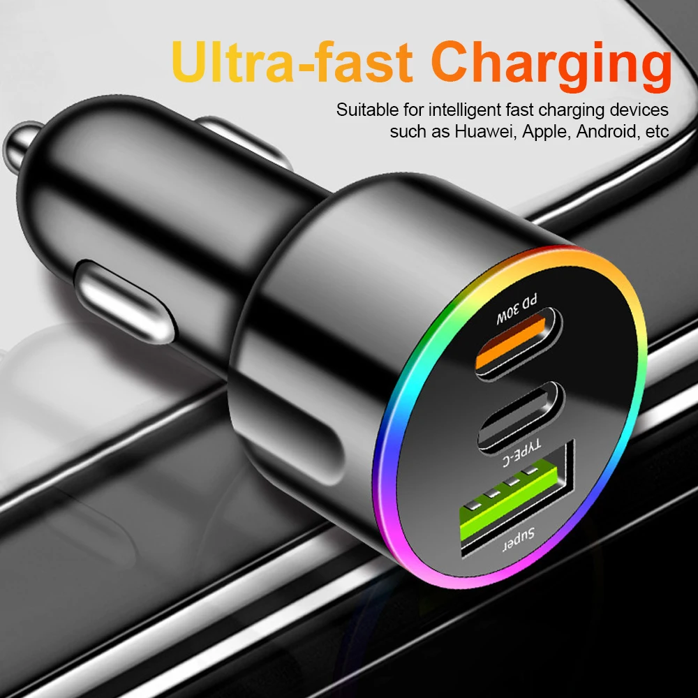

Автомобильное зарядное устройство USB C Прикуриватель USB Зарядное устройство Быстрая зарядка Dual USB-C USB-A Автомобильное зарядное устройство для телефона Адаптер Аксессуары для iPhone