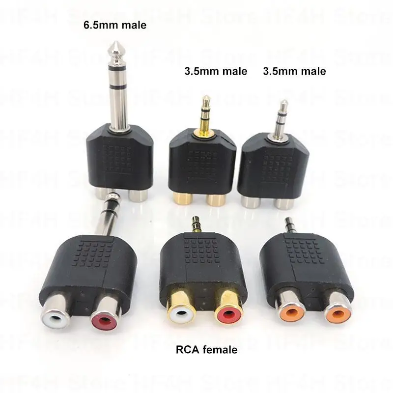 Audio stereo 3pole 3.5mm 6.5 6.35mm Male Plug To 2 Dual Rca Female Jack 1/4 inch Y Splitter Connector Converter AV Adapter B4