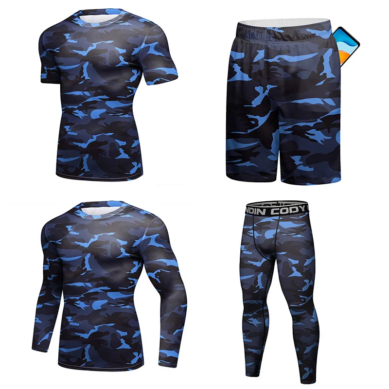 Men\'s Rashguard Jiu Jitsu T-shirt+Pants Sets Muay thai Shorts Bjj Rashguard for Men Kickoxing Jerseys Camouflage Boxeo Sportwear