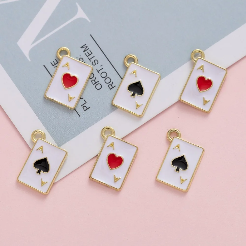 

20pcs Poker Playing Cards Enamel Metal Charms for Earrings Keychain Jewelry Making Supplies Diy Accessories
