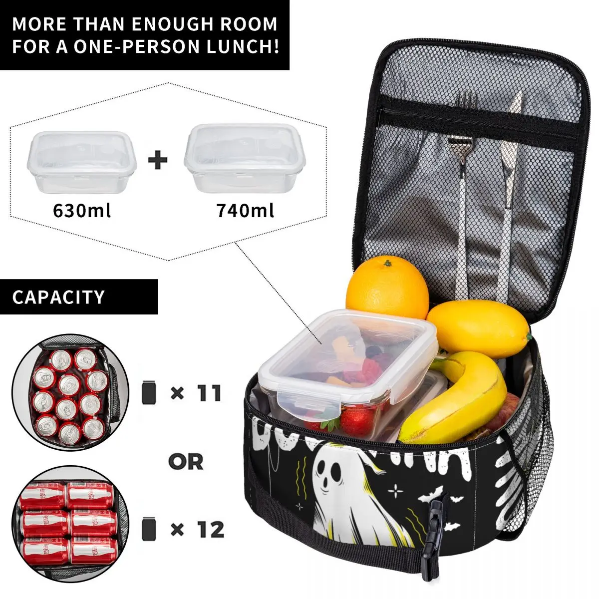 Boonana Banana Halloween Creepy Banana Halloween Fan Lunch Bag Fun Lunch Box Travel Portable Tote Food Bags For Child Cooler Bag
