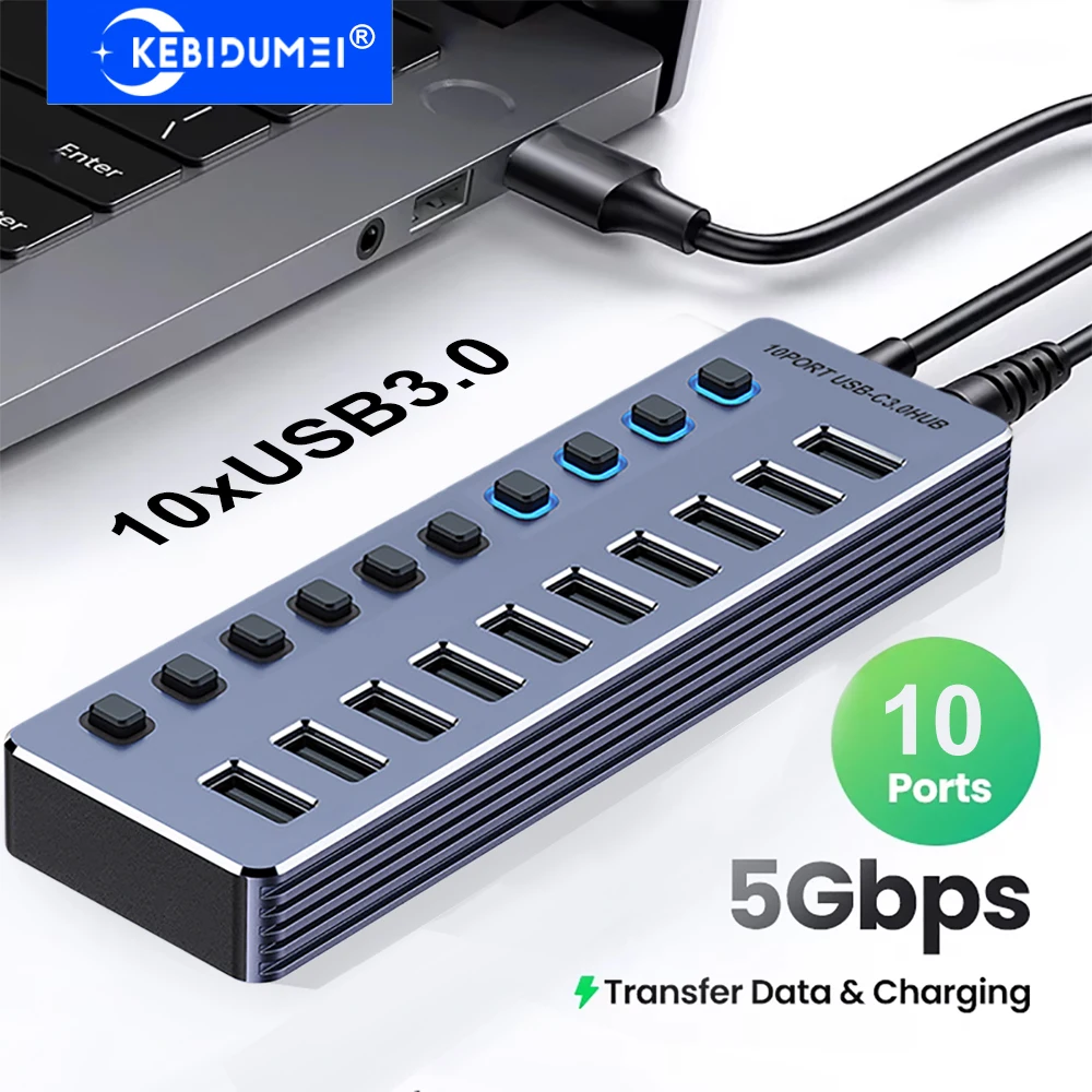 

10-in-1 USB 3.0 HUB USB Docking Station with Independent Switch TYPE C Splitter All USB3.0 5Gbps Speed HUB for Laptop Macbook