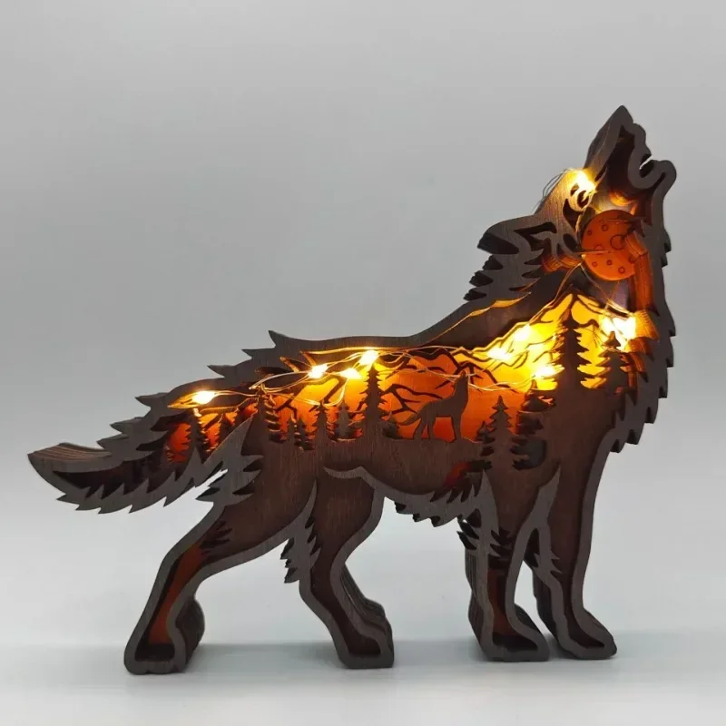 LED Animal Night Light Glowing Wooden Bear Wolf  Bedside Table Lamp Ornaments Kids Birthday Christmas Gifts Bedroom Decor